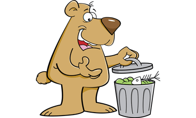 Cartoon of a bear in a trash can