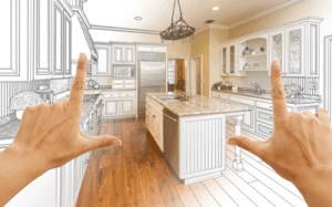 a kitchen being viewed through a hand scope